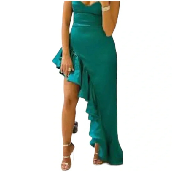 Vintage Blondie Nights Sexy  Hollywood Satin emerald green Runway dress - Picture 16 of 16